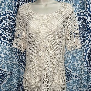 Womens Large Knit Short Sleeve Beach Top NEW